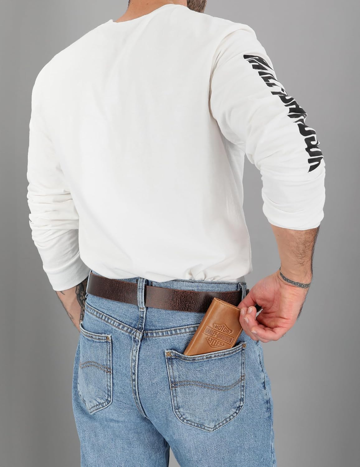Harley-Davidson Billetera triple con bloqueo RFID de cuero genuino...