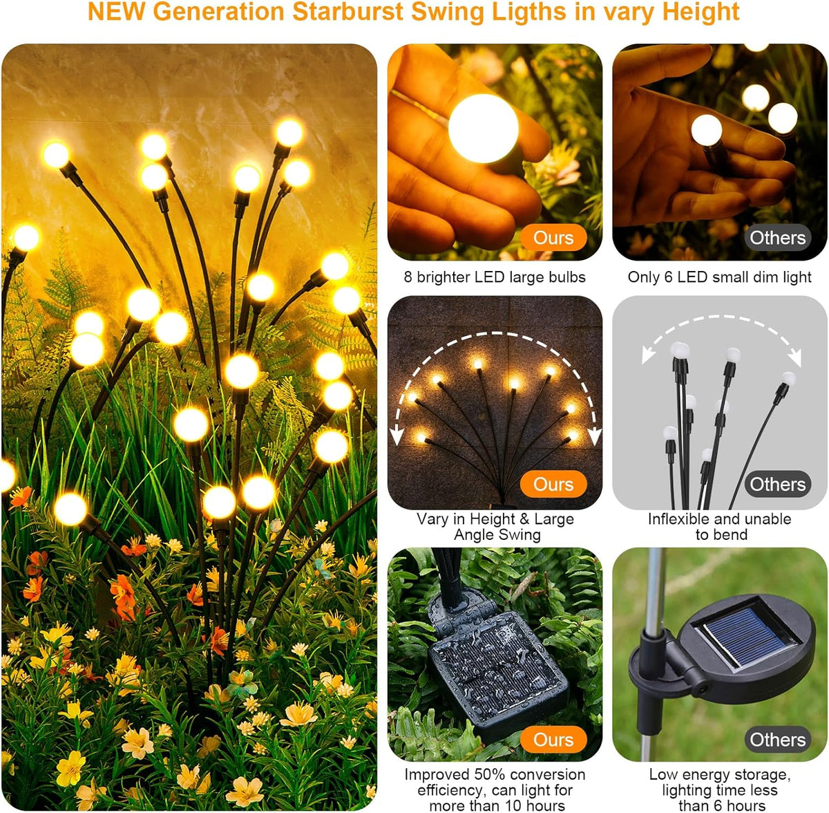 ASMAD Luces solares para exteriores (paquete de 8 - 64 LED), luces...