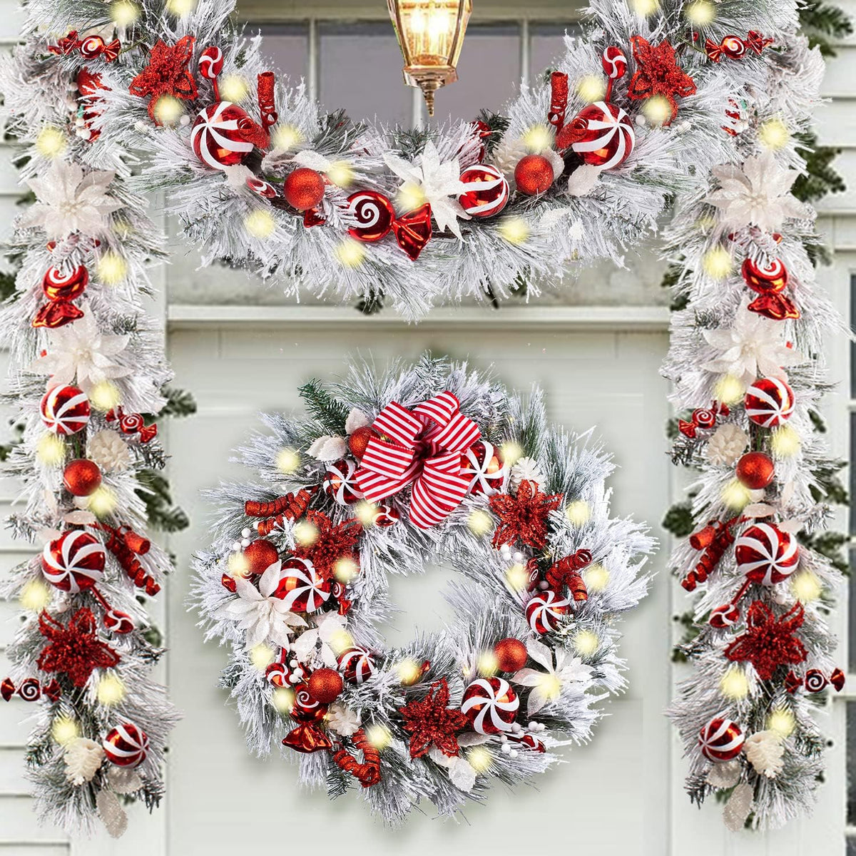 WANNA-CUL Guirnalda de Navidad preiluminada de 9 pies con luces | G...