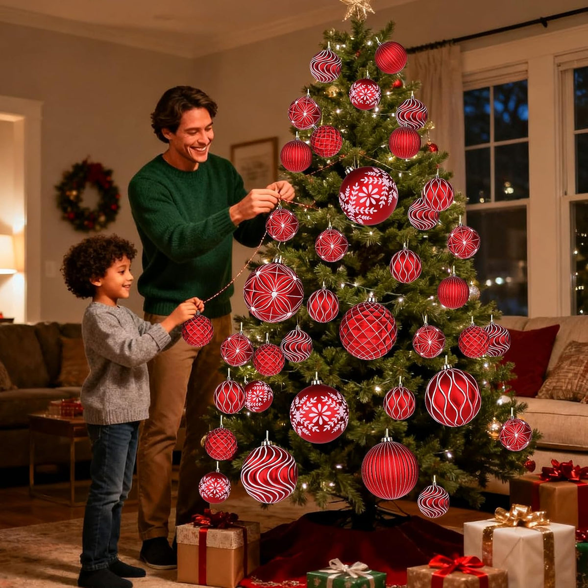 Lanpn 12 bolas de Navidad grandes de 4 pulgadas, decoraciones colga...