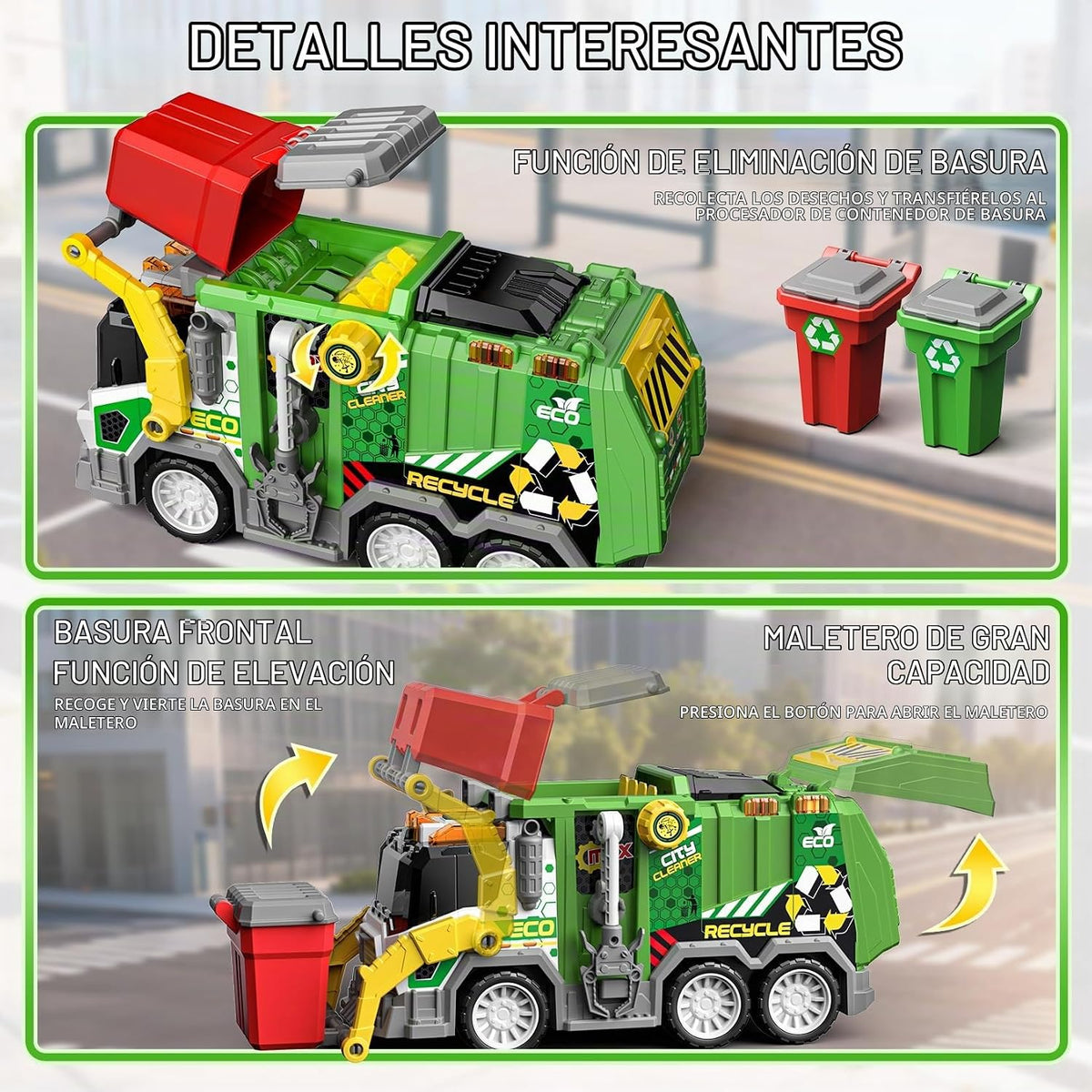 BLUEYAK - Camión de basura grande para niños, limpiador ECO City co...