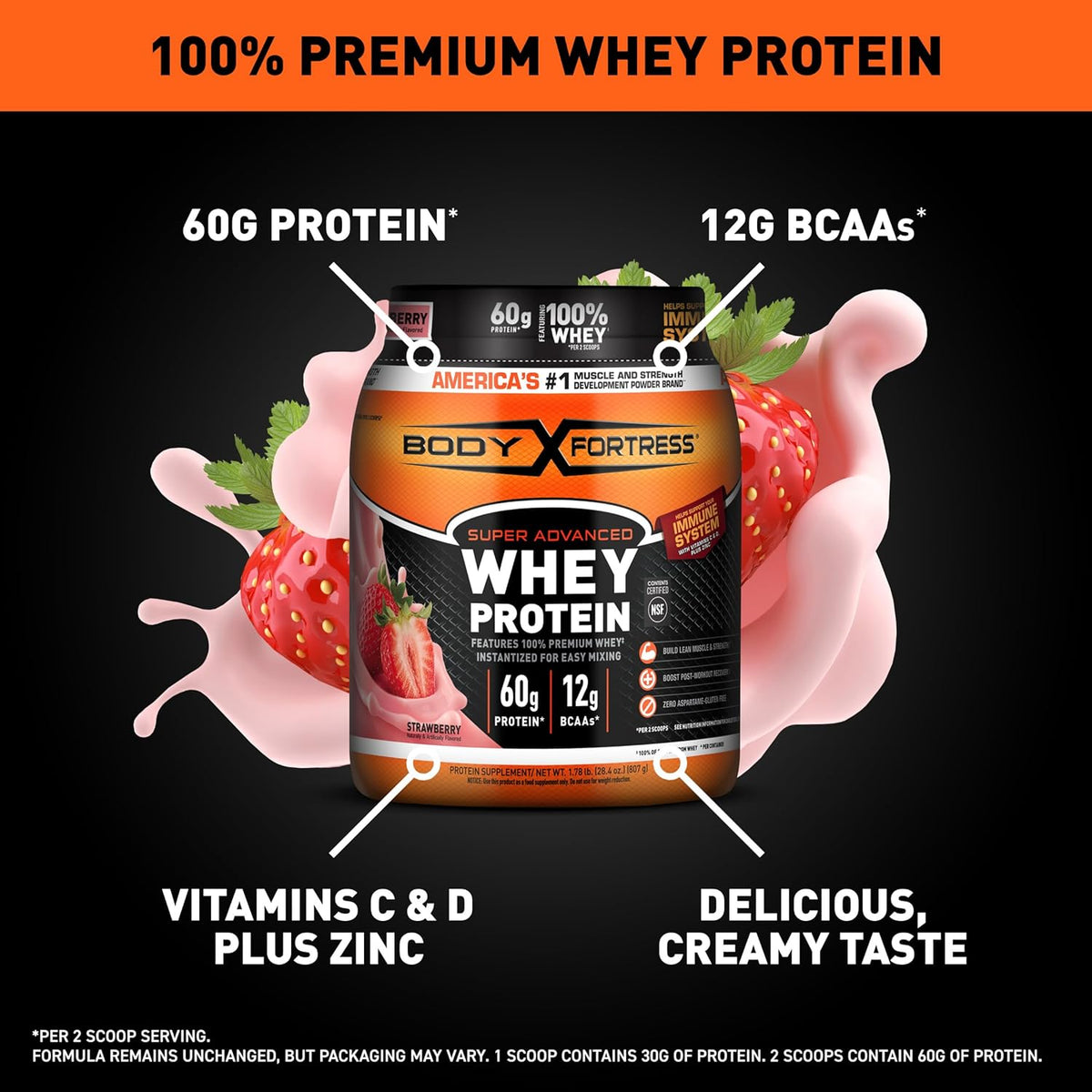Body Fortress - Proteína de suero de leche en polvo super avanzada,...