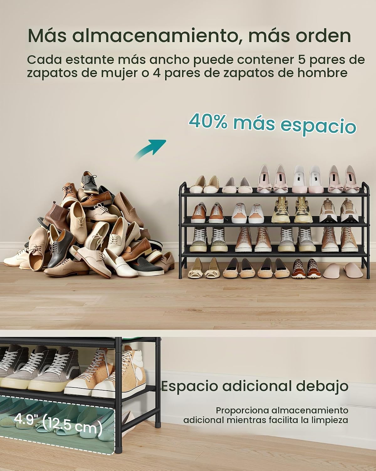 SONGMICS Zapatero largo, organizador de zapatos de 3 niveles, con c...