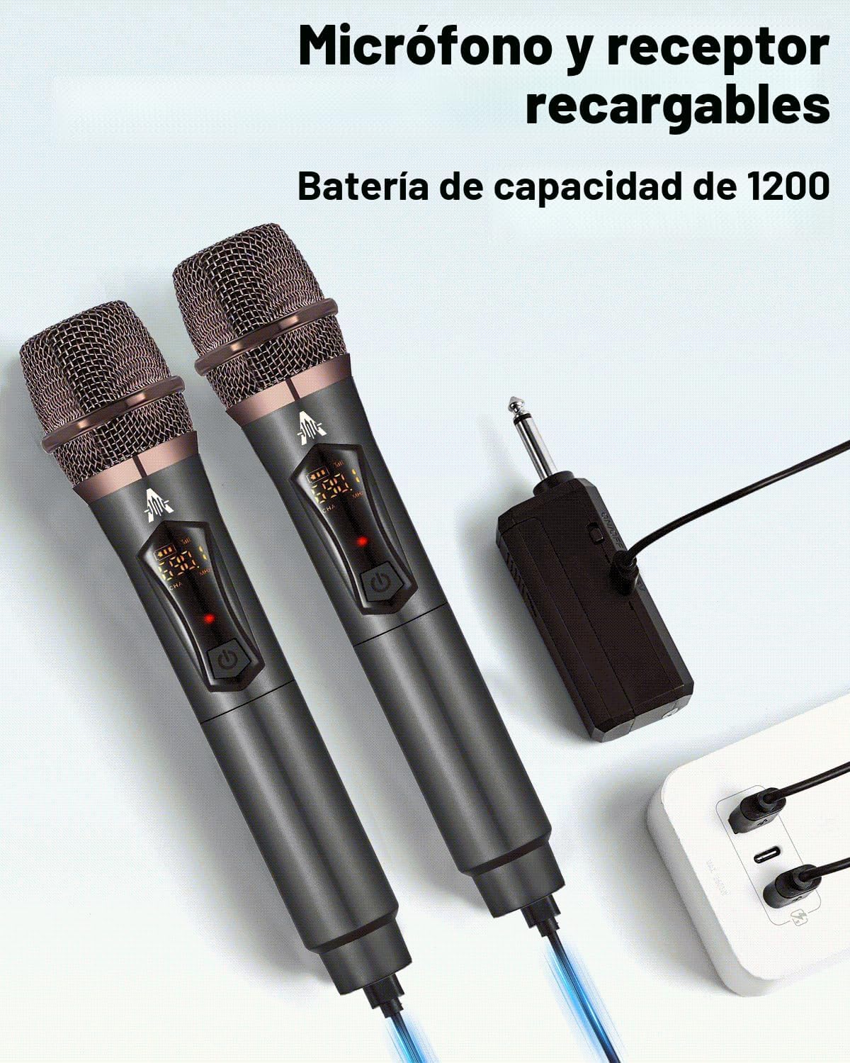 ALPOWL Micrófonos inalámbricos, sistema de micrófono dinámico de me...