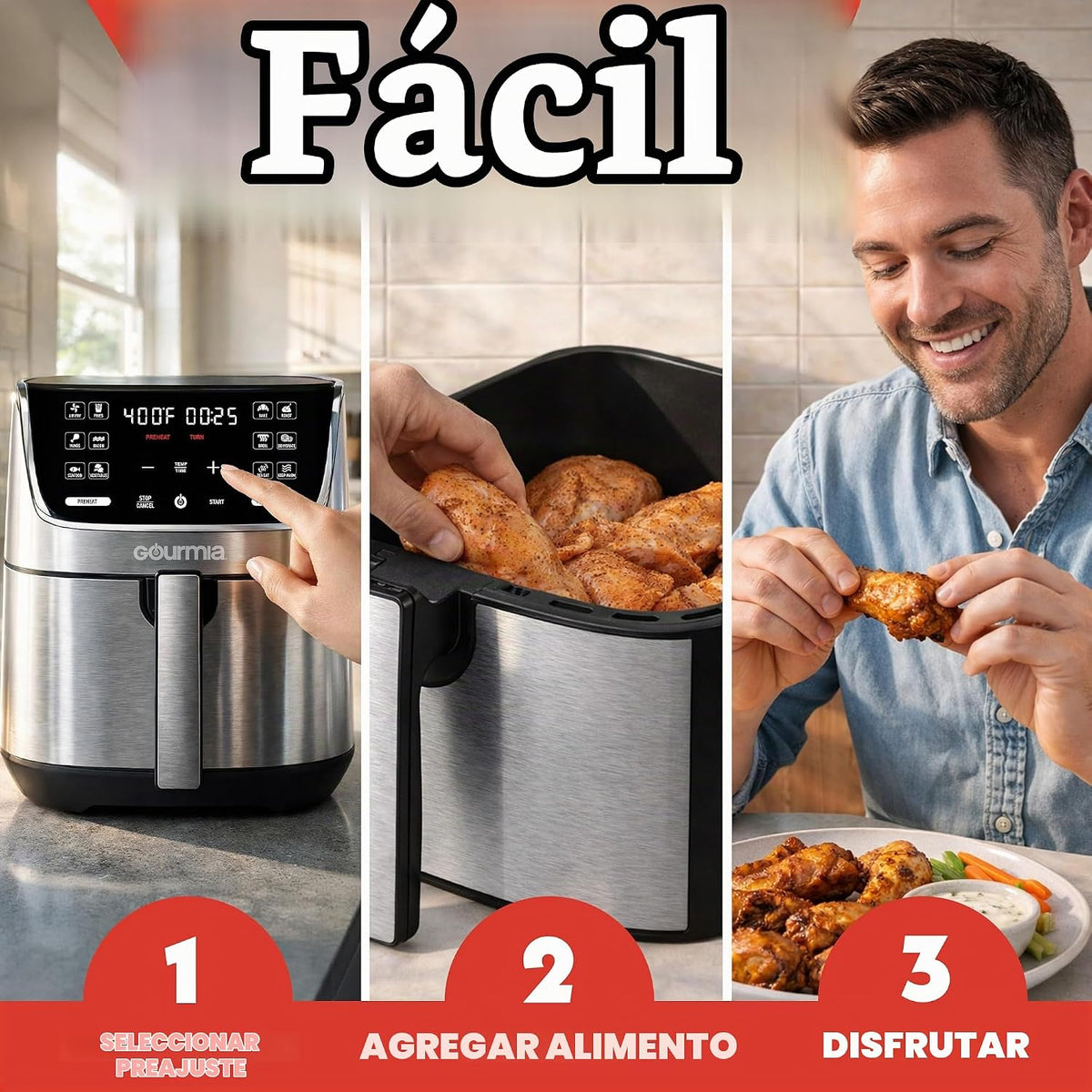 Gourmia Freidora de aire - Capacidad de cesta de 7 cuartos de galón...