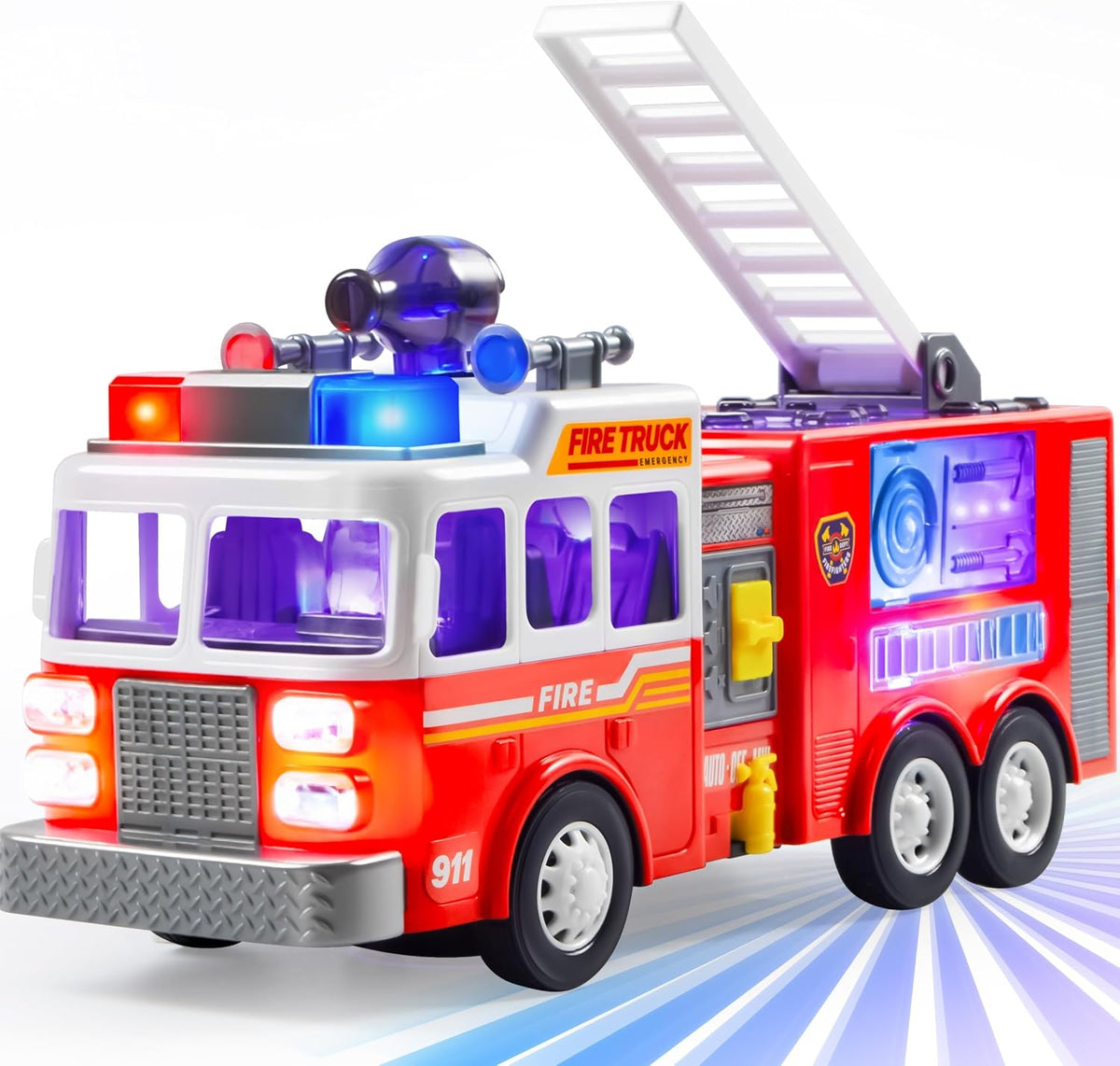 JOYIN - Camión de bomberos LED de juguete - Proyecciones LED y sire...