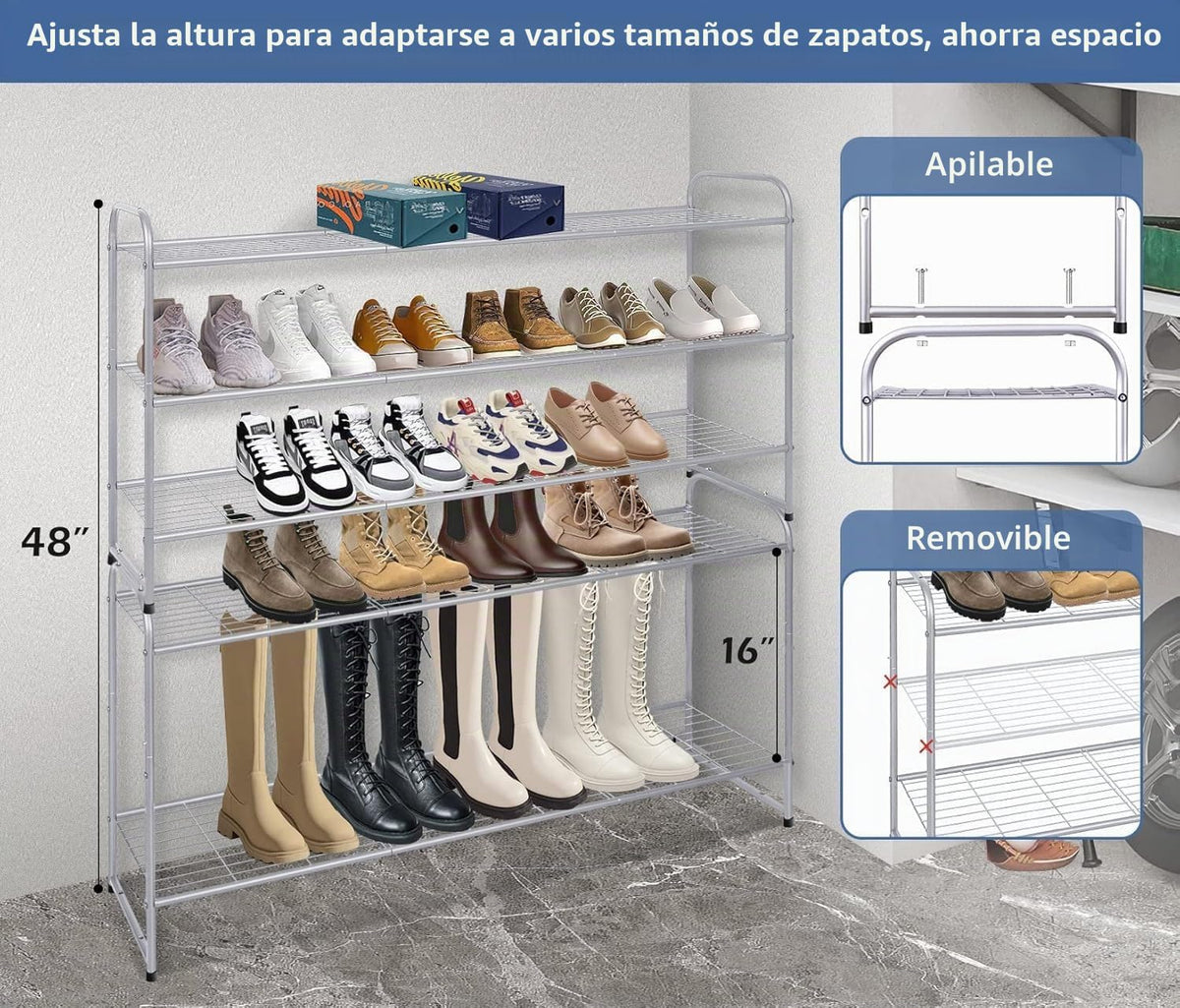 KEETDY Zapatero de 3 niveles de largo para armario, organizador de...