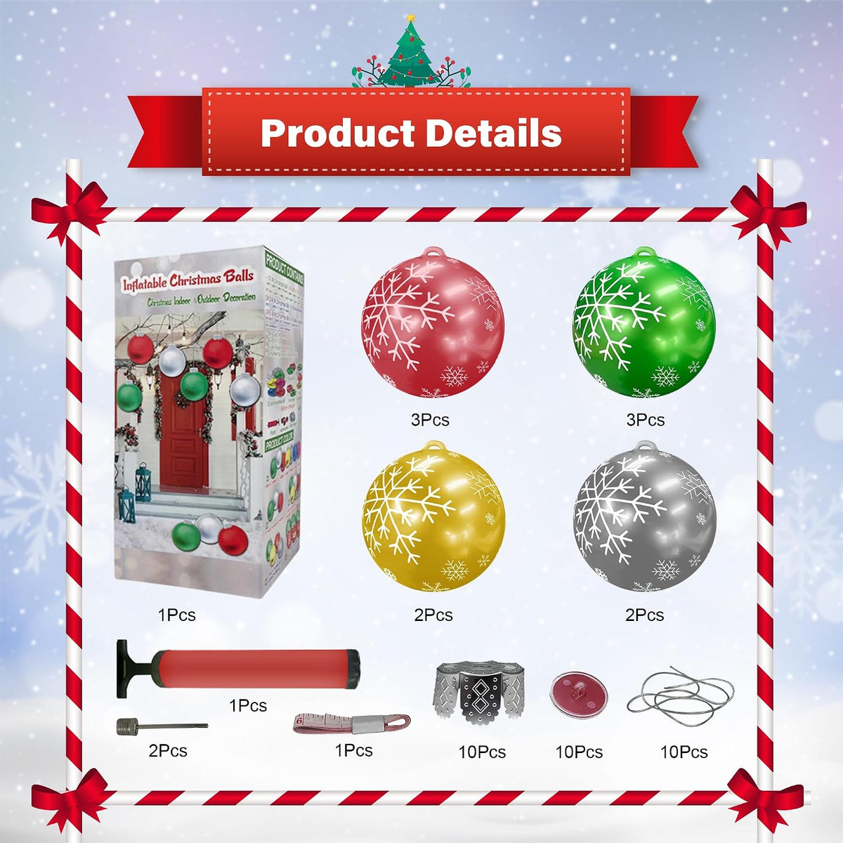 YHFUISK 10 piezas de decoraciones navideñas para exteriores, copos...