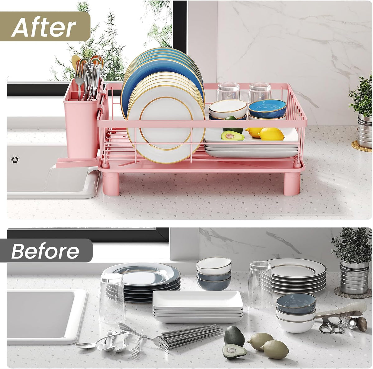 SNTD Escurridor de platos para encimera de cocina pequeña, 11 pulga...