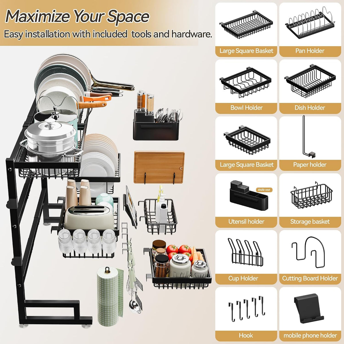 Estante de secado de platos sobre el fregadero (31.9 in ≤ tamaño de...