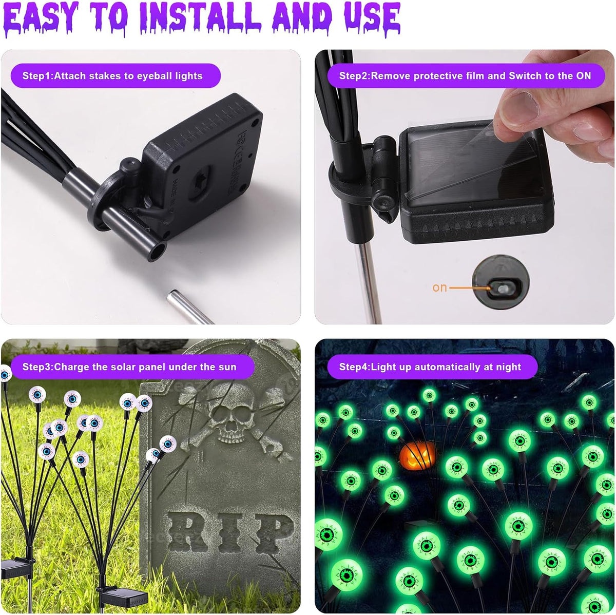 ASMAD Decoraciones de Halloween para exteriores, luces solares ater...