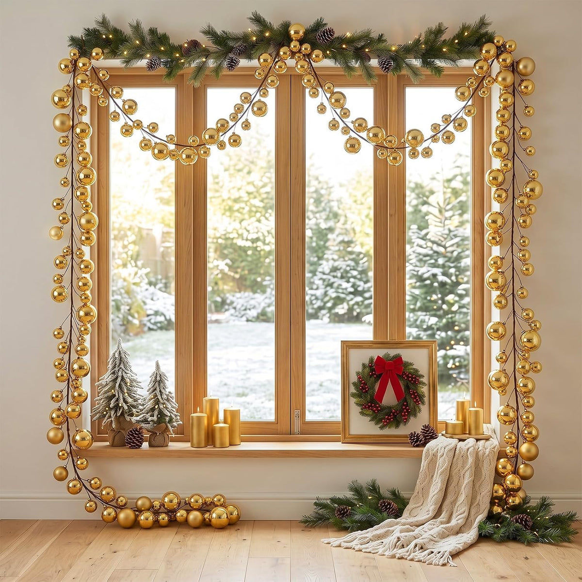 Yuxung 2 guirnaldas de bolas de Navidad de 9 pies, color dorado | B...