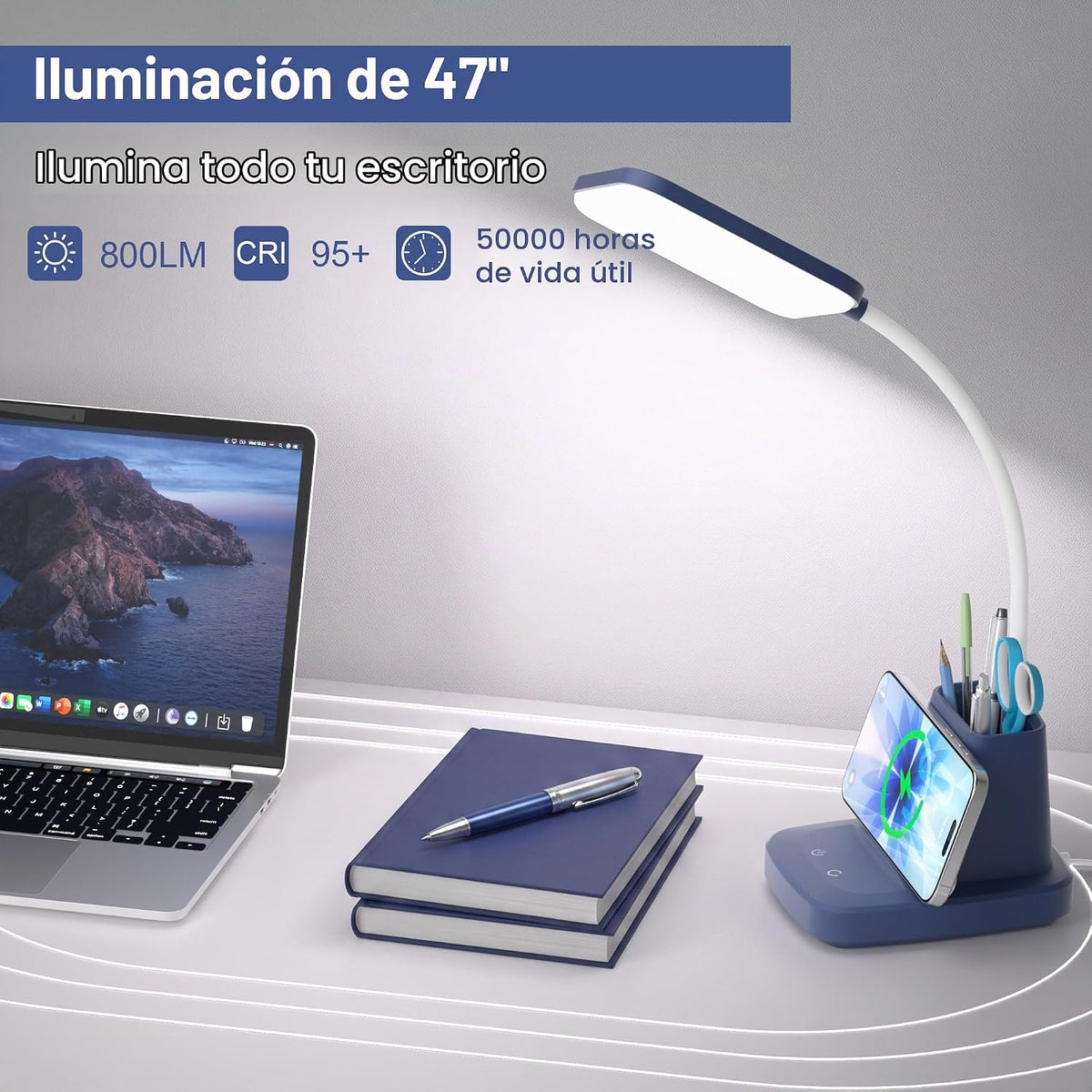 Sailstar Lámpara de escritorio LED con carga inalámbrica de 10 W y...