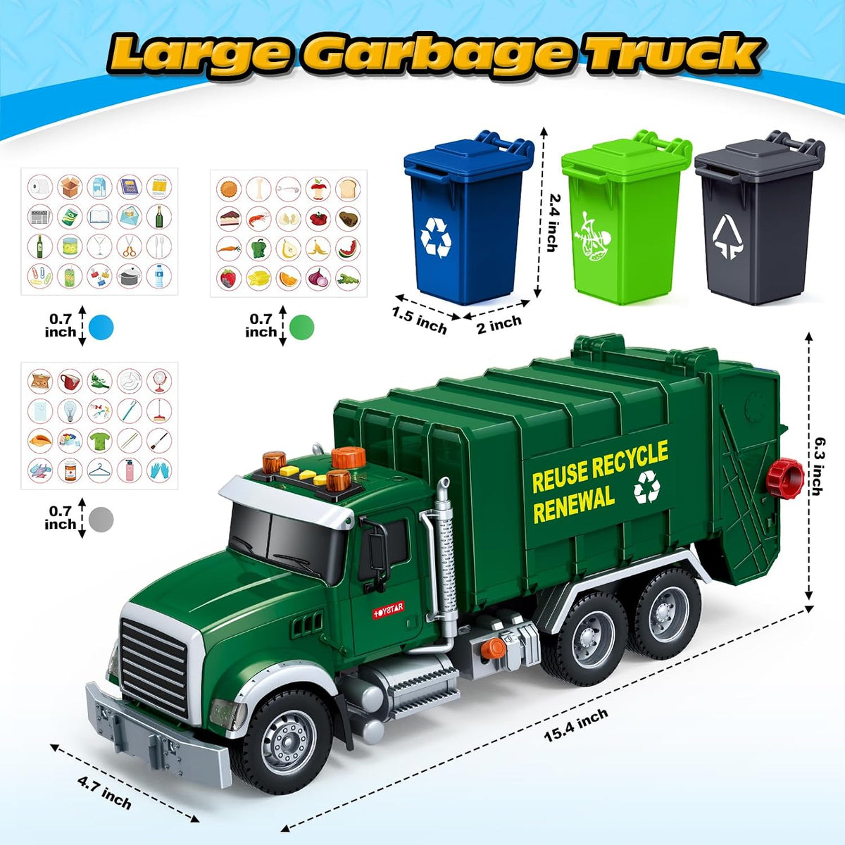 Juguetes para niños de 3, 4, 5, 6, 7, 8 años, camión de basura gran...