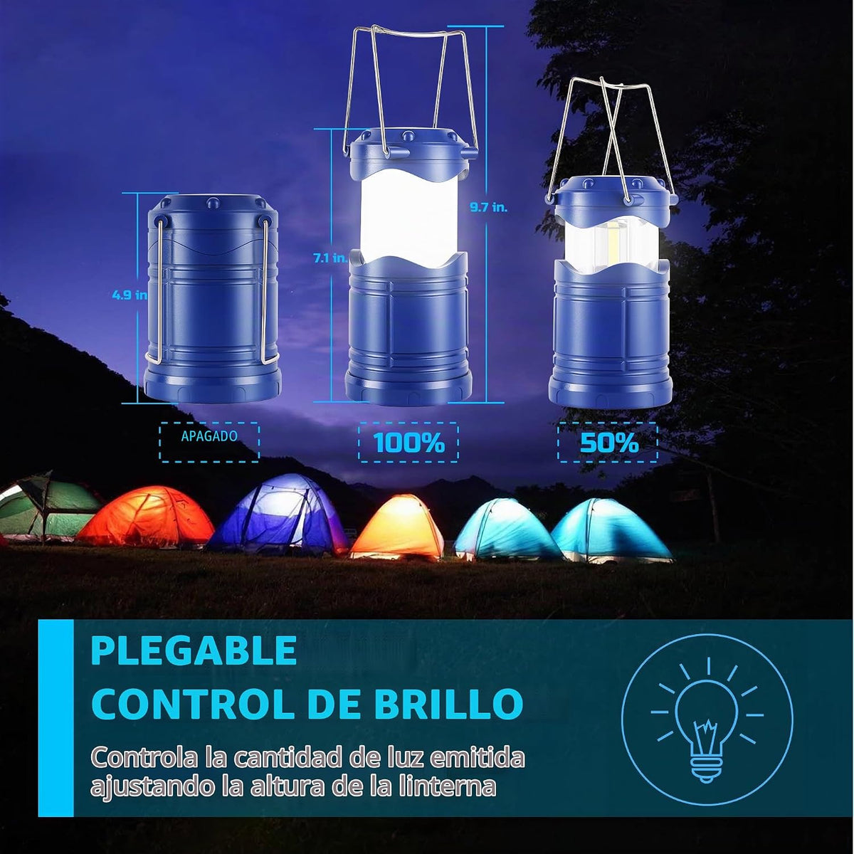 Lichamp Linterna LED de camping, paquete de 4 linternas alimentadas...