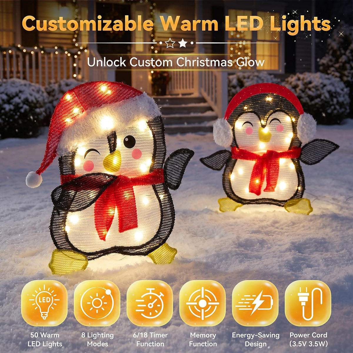 NEWBULIG Pingüino iluminado de 2 piezas para decoración navideña pa...