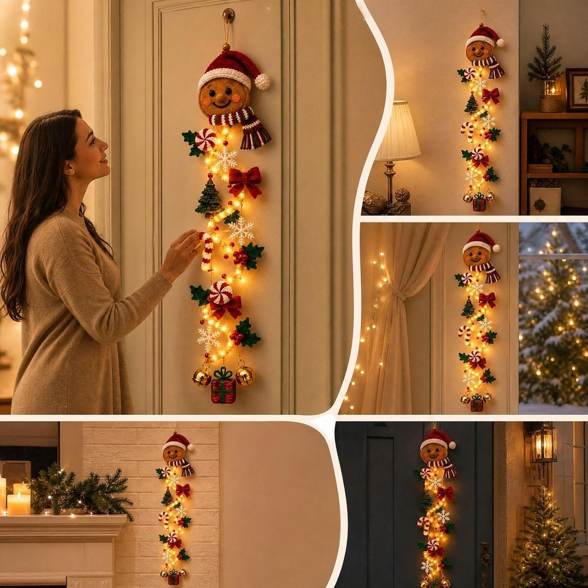 2 colgadores de puerta de Navidad iluminados con muñeco de nieve, l...