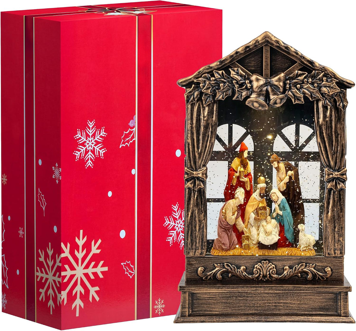 Nativity - Globo de nieve, linterna de Navidad iluminada musical co...