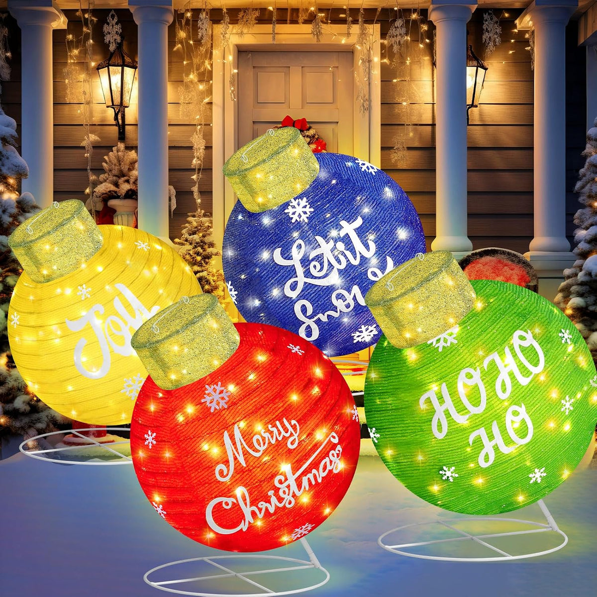 Dingion - Juego de 4 bolas de Navidad grandes para exteriores ilumi...