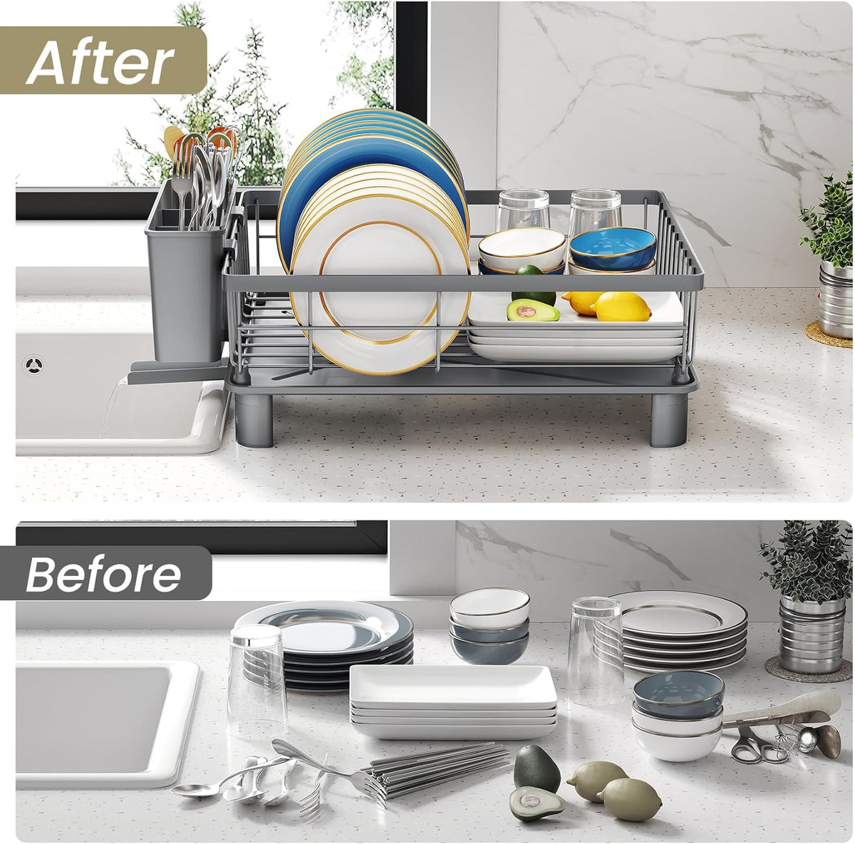 SNTD Escurridor de platos para encimera de cocina pequeña, 11 pulga...