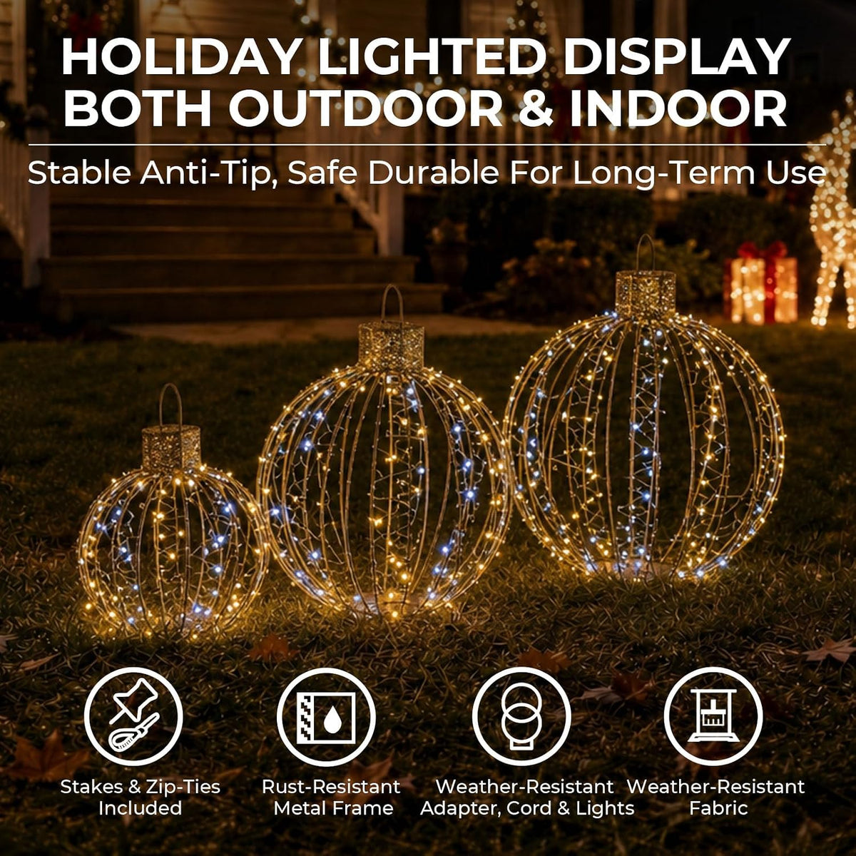 3 piezas de grandes bolas iluminadas para exteriores, decoraciones...
