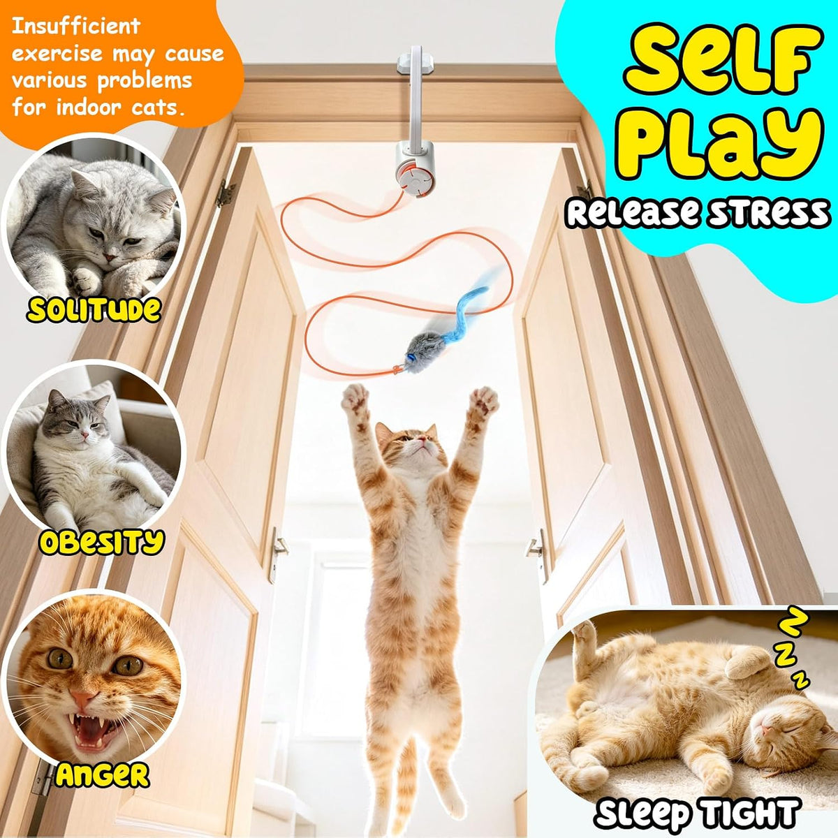 HAPPYCODE Juguete interactivo para gatos, pájaro aleteo y pluma gir...