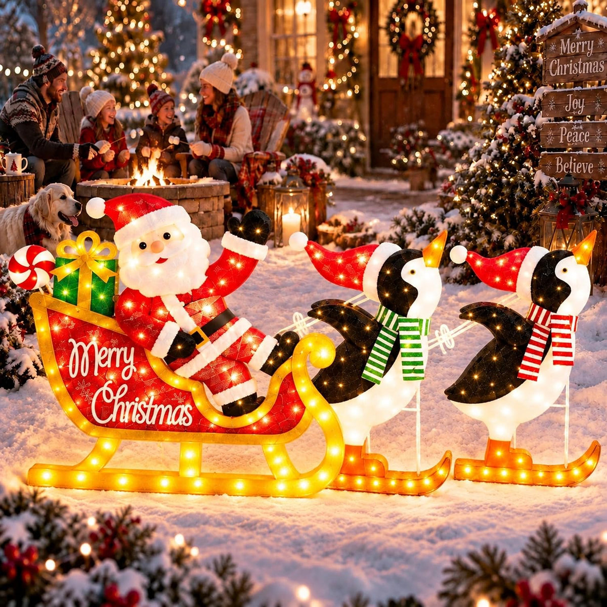 Trineo de pingüinos Papá Noel decoración de Navidad al aire libre c...