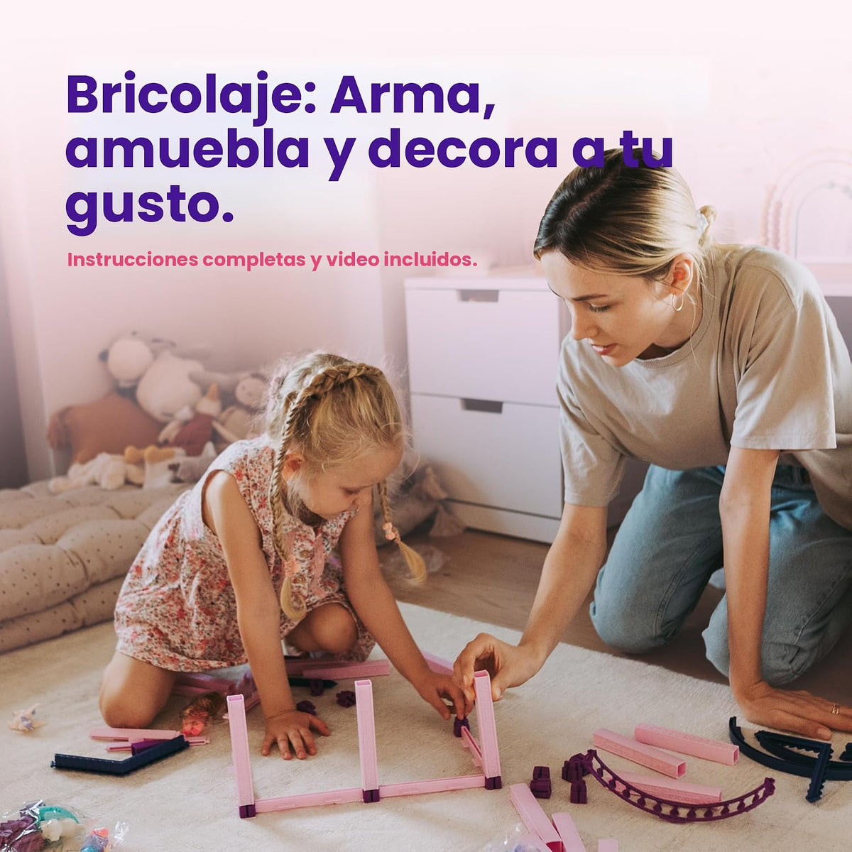 Casa de muñecas con 4 princesas, 4 unicornios, perro, muebles y acc...