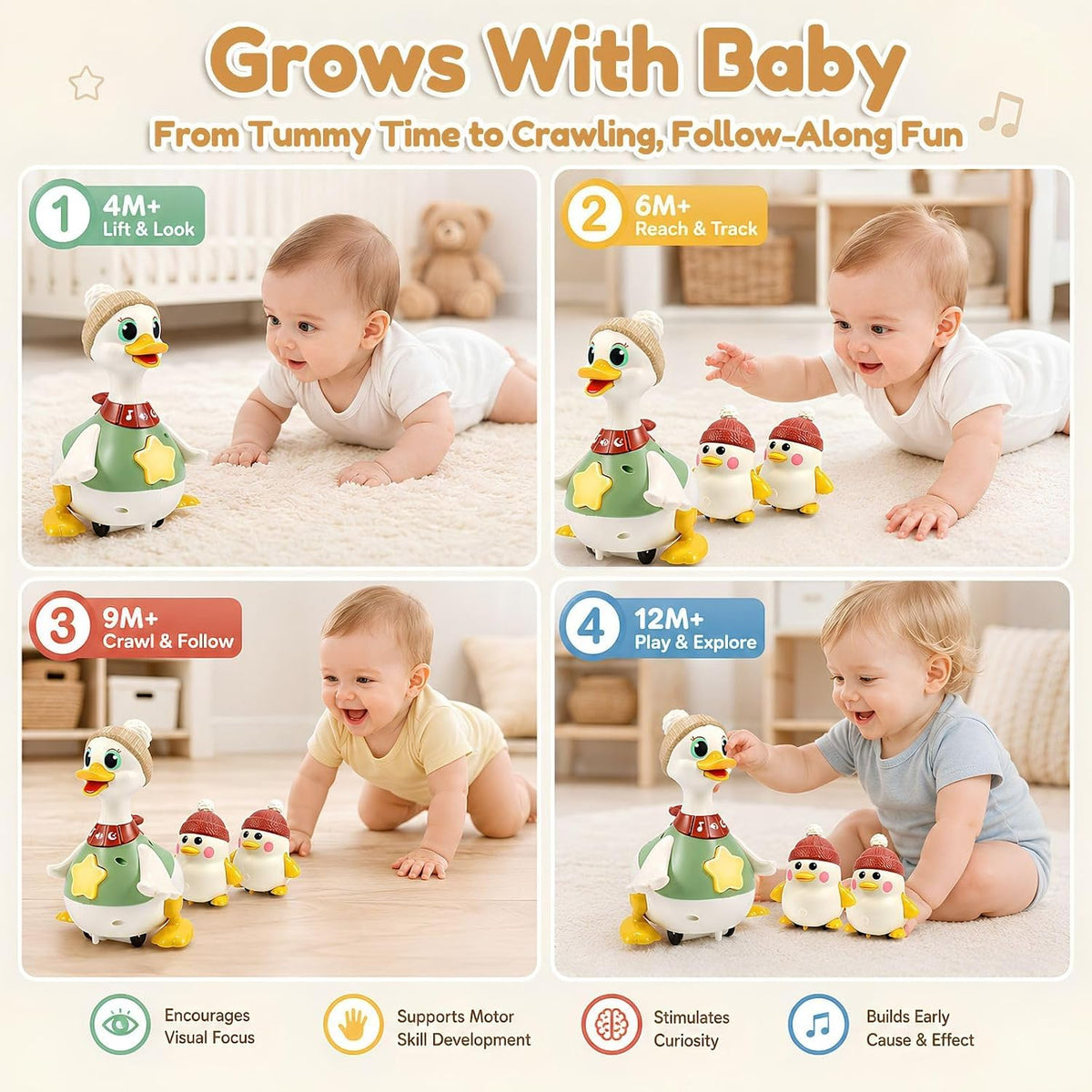 Yunaking Juguetes musicales del pato de la boca abajo, juguetes del...