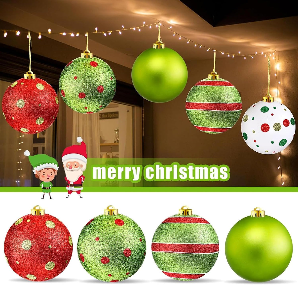 Deekin - Paquete de 8 bolas de adornos de Navidad extra grandes, co...