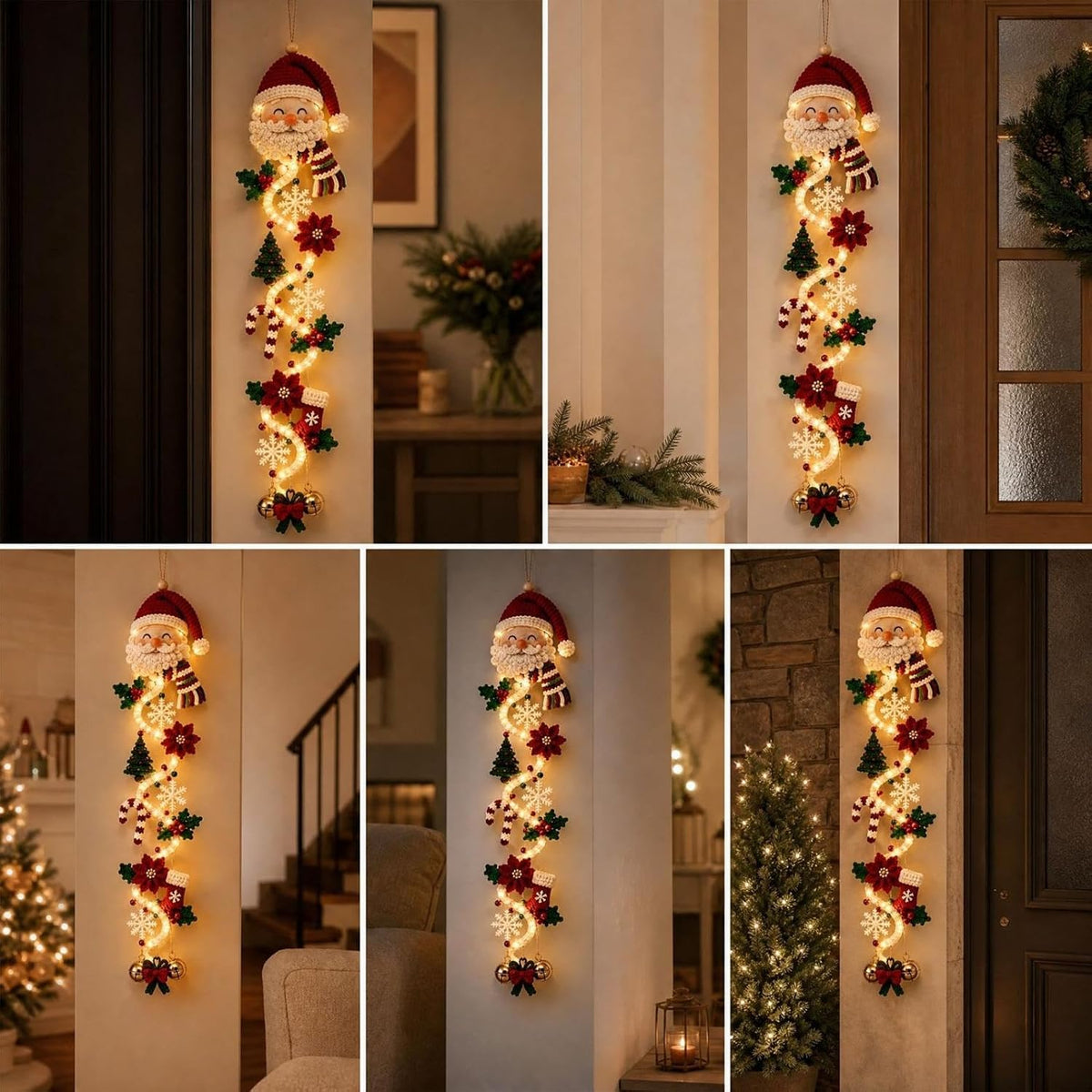 Colgante de puerta de Navidad con muñeco de nieve iluminado, cálido...