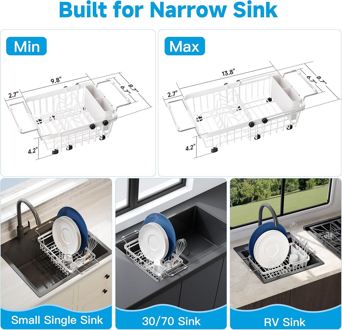 JASIWAY Mini escurridor de platos blanco sobre el fregadero para |...