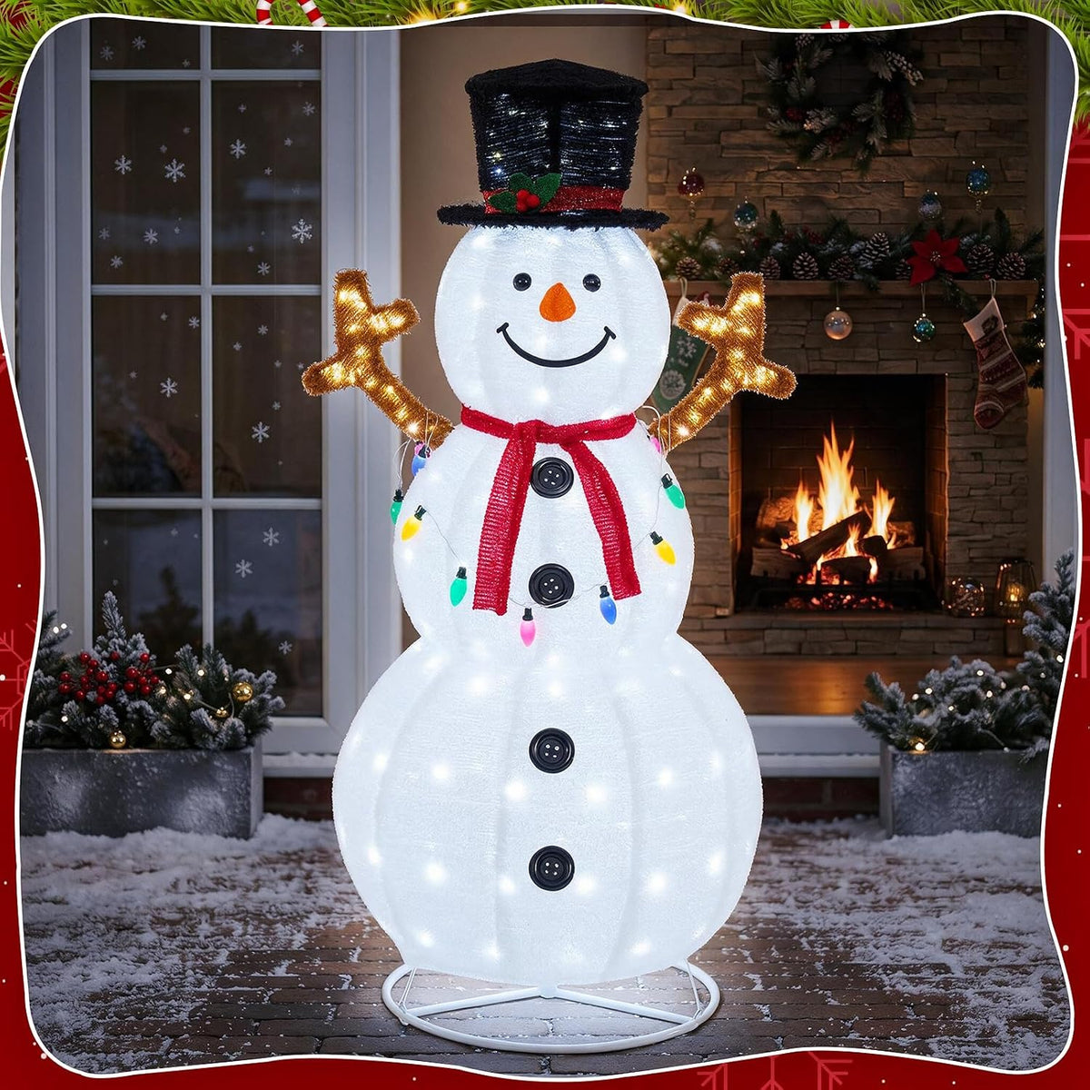 NEWBULIG Muñeco de nieve navideño iluminado de 5 pies, decoración a...