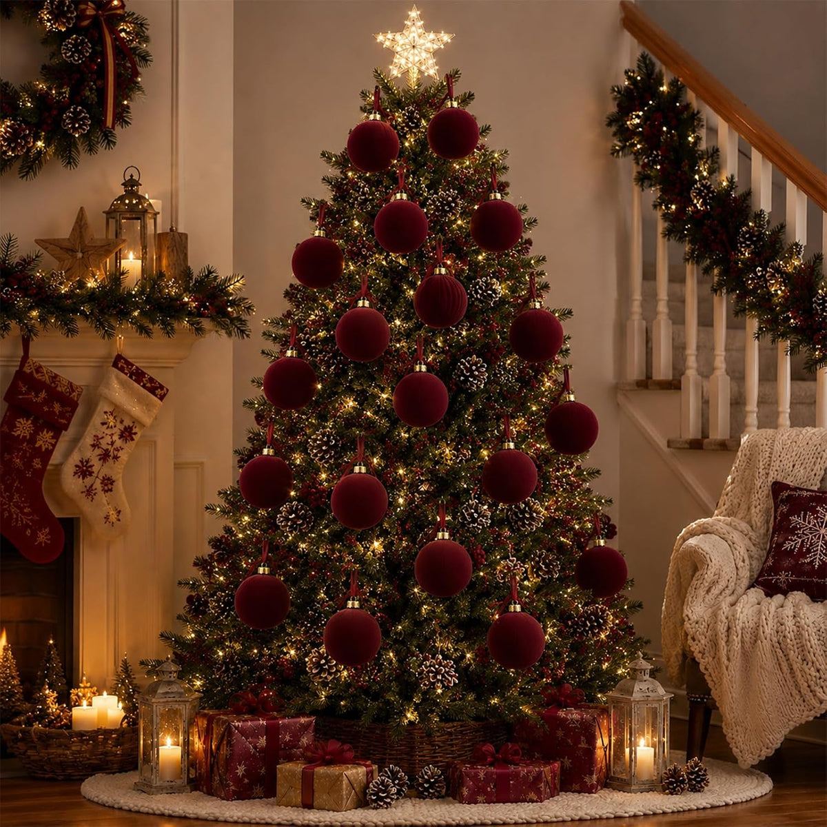 12 adornos grandes de bola de terciopelo de Navidad de 4 pulgadas |...