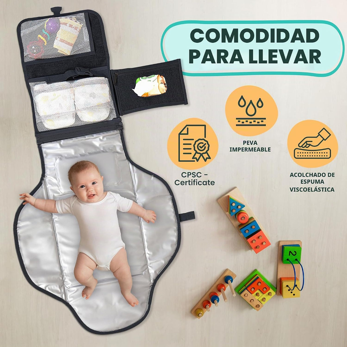 Pillani Cambiador Portátil - Alfombrilla Cambiadora de Pañales de V...