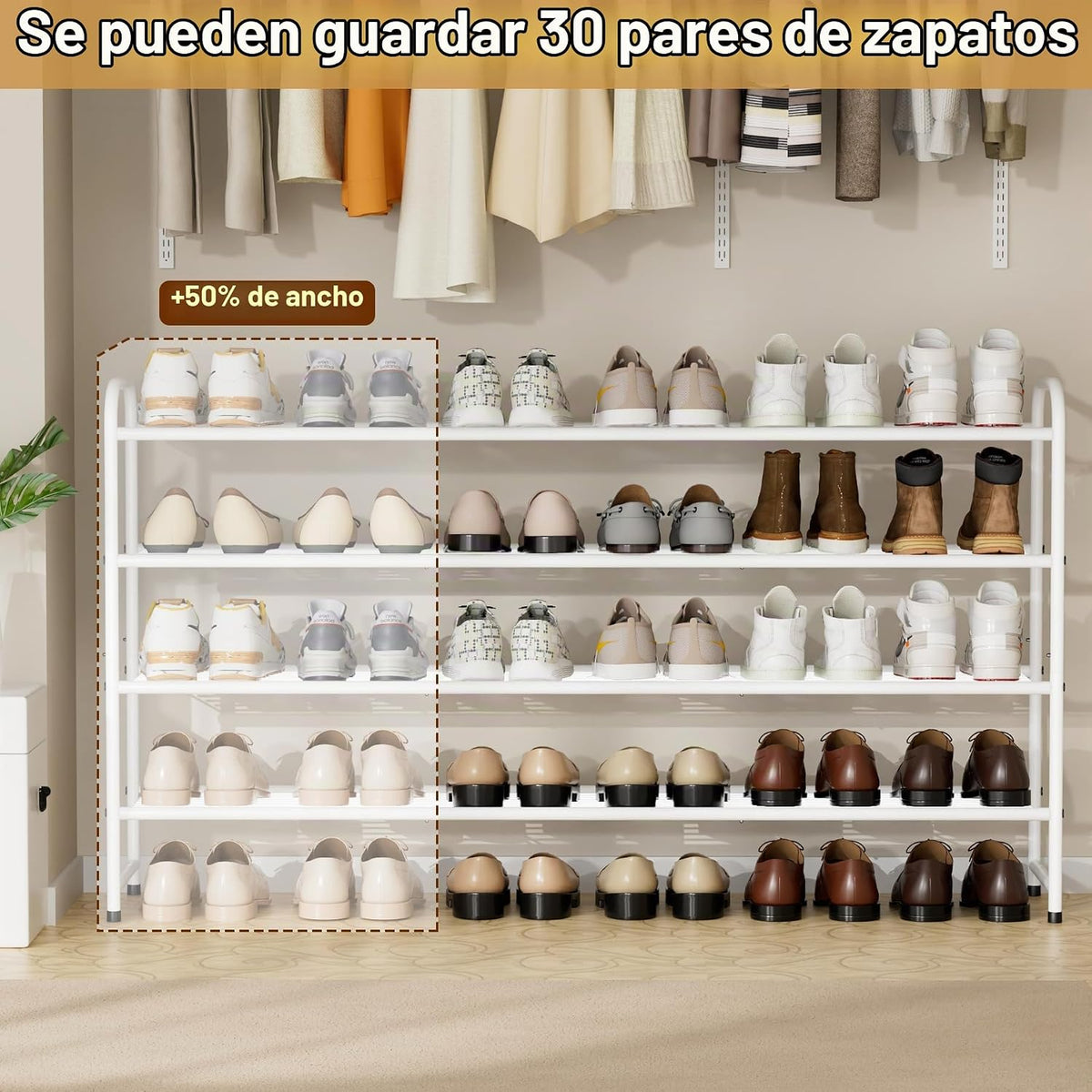 KEETDY Zapatero largo de 4 niveles para el suelo del armario, ampli...