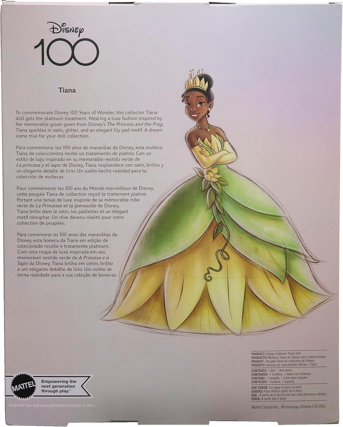 Mattel Juguetes de princesa Disney, muñeca Tiana coleccionista que...