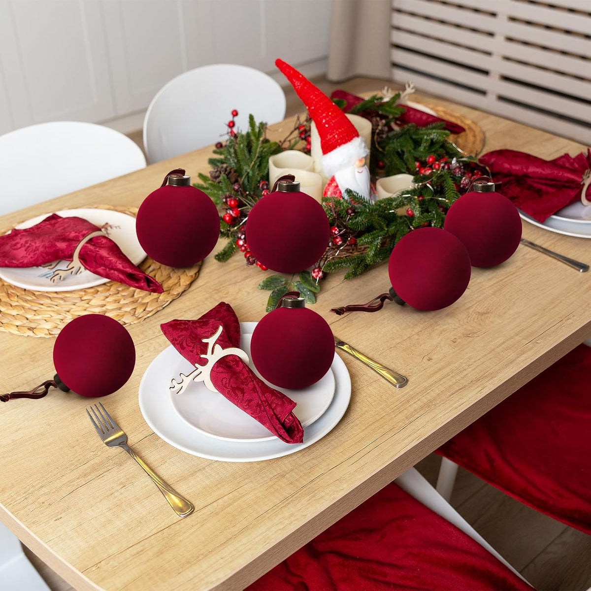 6 adornos grandes de terciopelo de Navidad de 4 pulgadas | Bolas co...