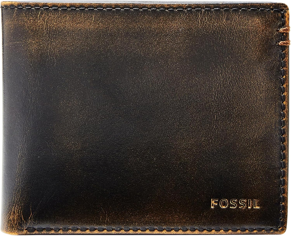 Fossil Billetera para hombre, billetera plegable de piel Wade con i...