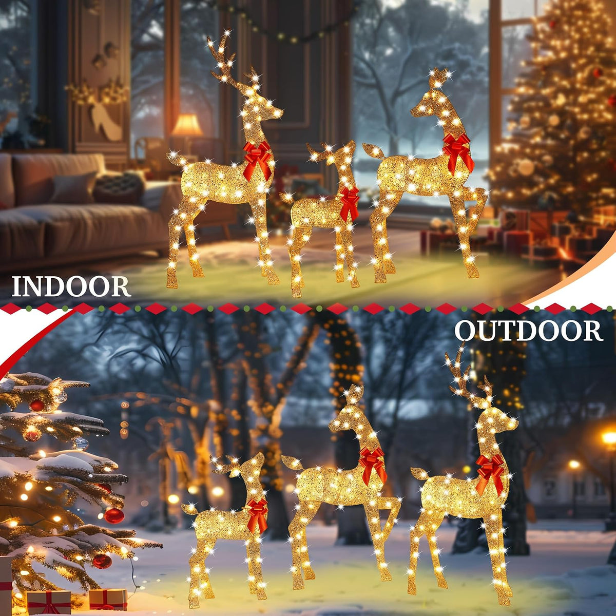 Decoraciones de ciervos navideños grandes iluminados de 63 pulgadas...