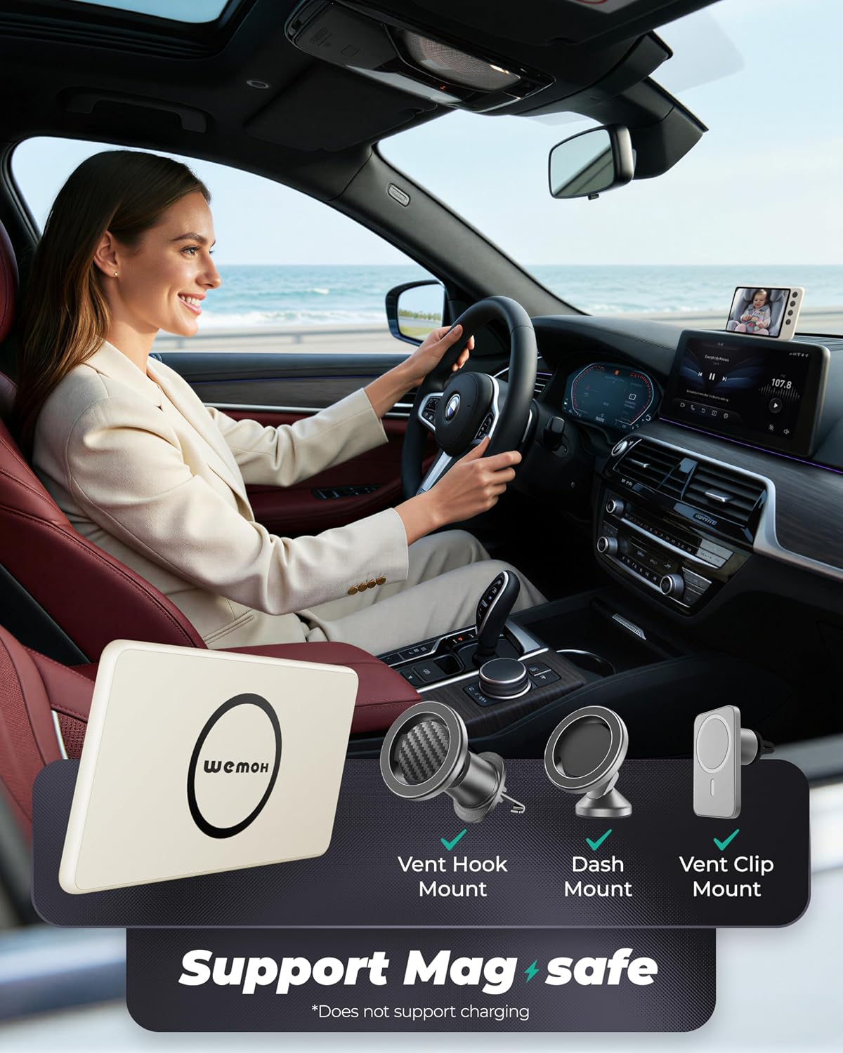 WEMOH Cámara magnética doble para coche para 2 bebés con monitor IP...