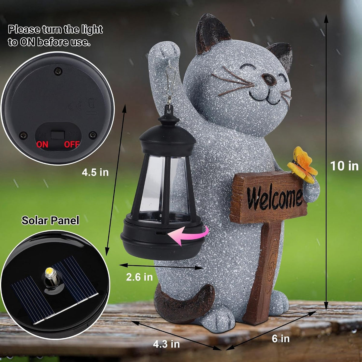 Juegoal - Estatua solar de jardín con linterna LED, letrero de bien...