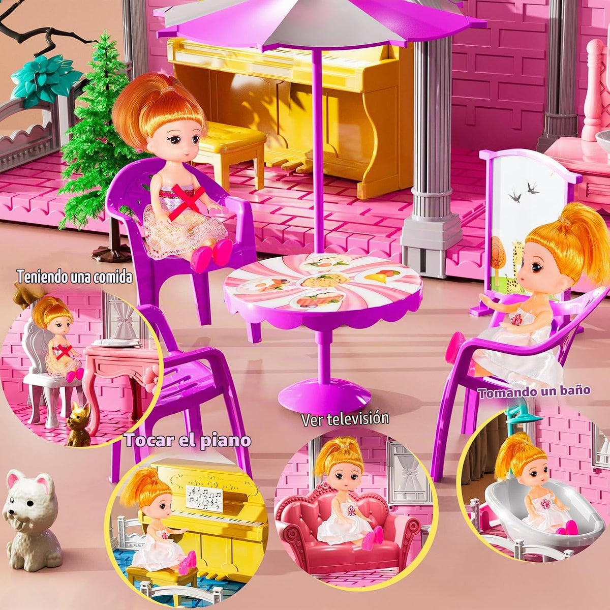 JUKUDAHU Juego de villa para niñas de 3 a 7 años, con 3 pisos, 7 ha...