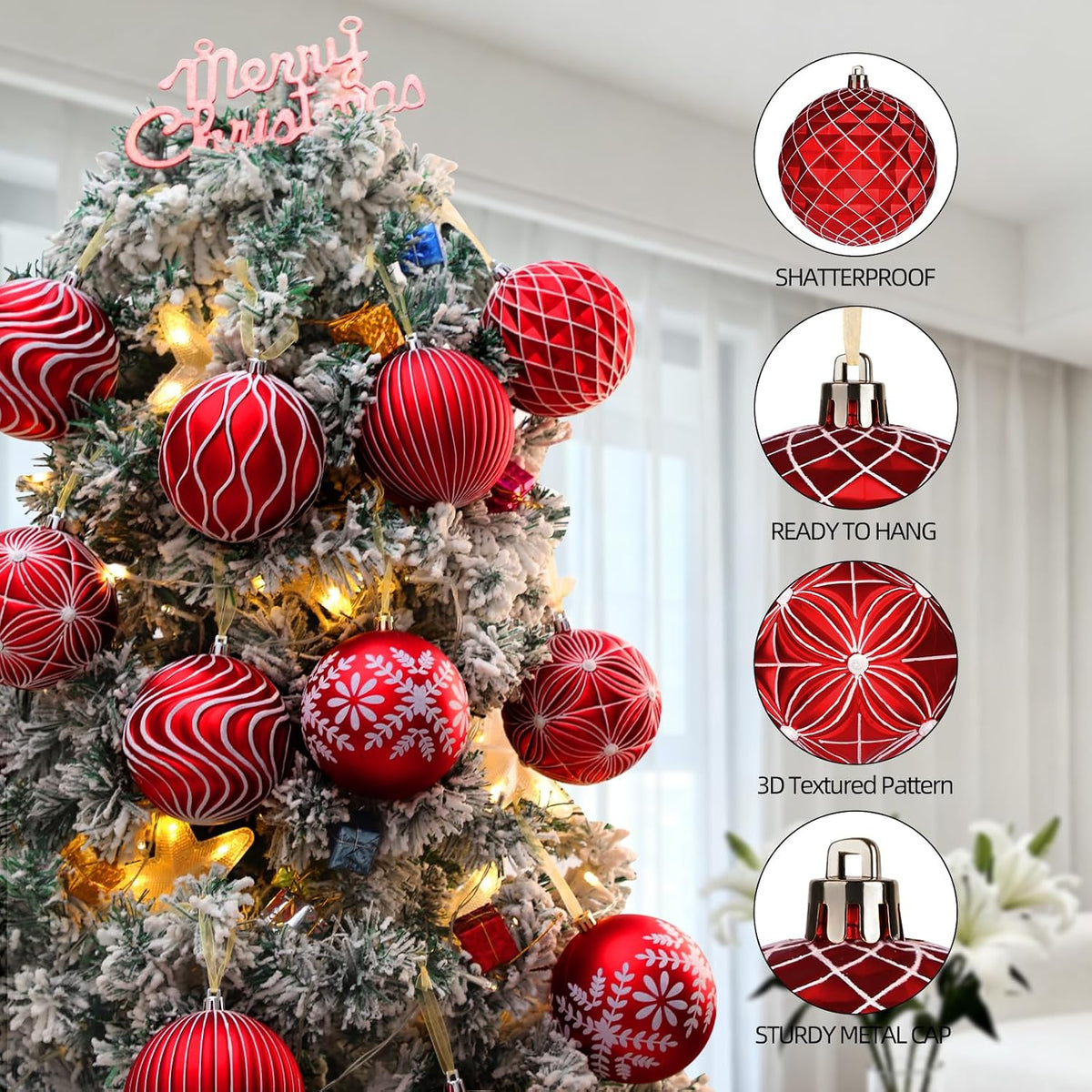 Lanpn 12 bolas de Navidad grandes de 4 pulgadas, decoraciones colga...