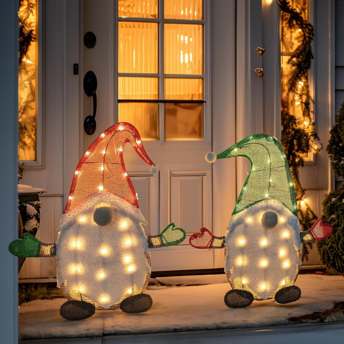 TW SHINE Juego de 2 gnomos de Navidad iluminados, 50 l, 2 pies, gno...