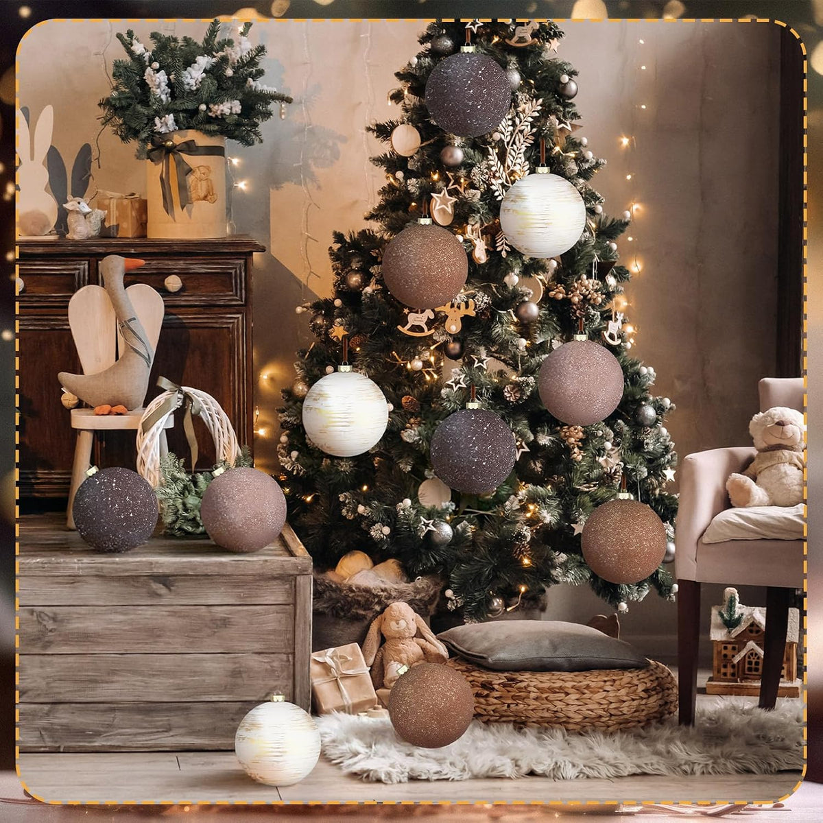 Tigeen - 4 adornos de bolas de Navidad neutrales grandes de 6 pulga...