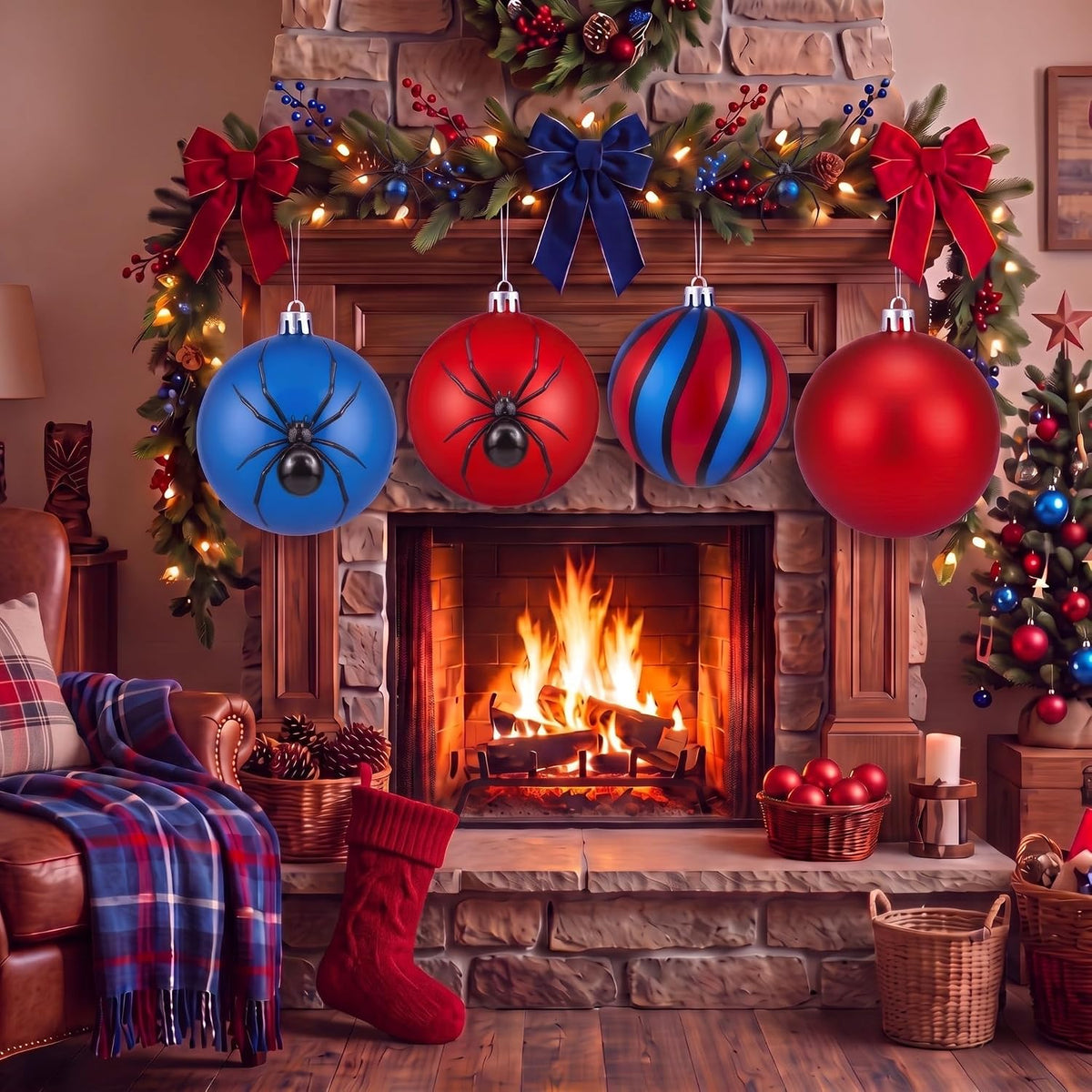 Tigeen 4 adornos de bolas de Navidad grandes con temática de telara...