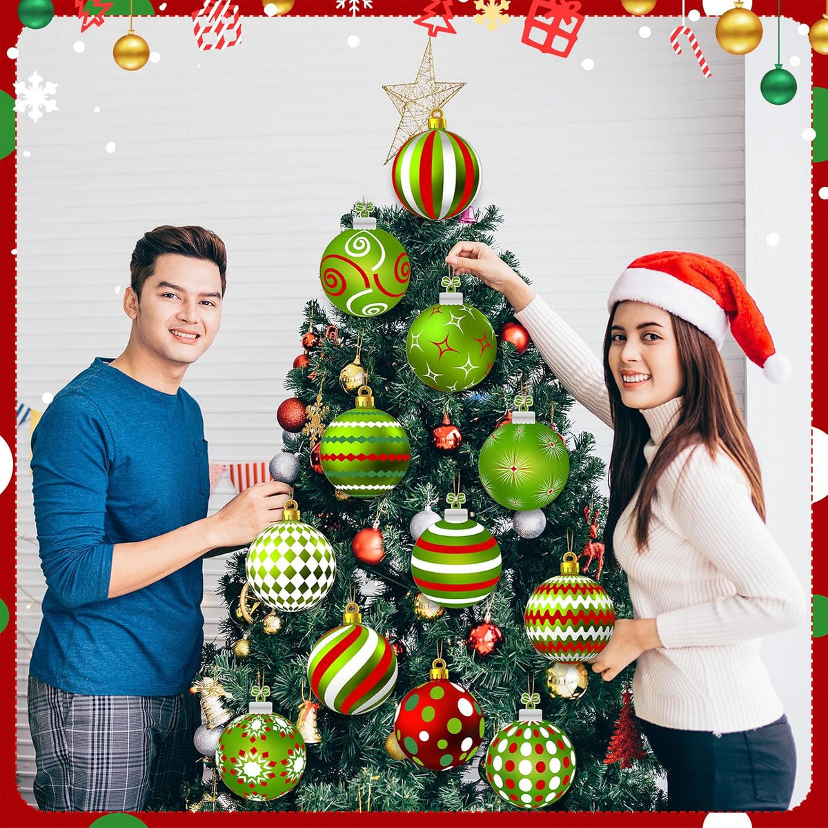 Soaoo - 36 adornos de Navidad para exteriores, color rojo y verde |...