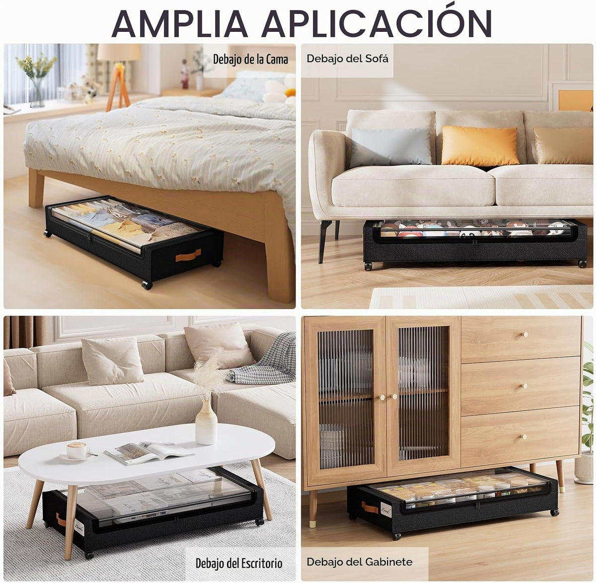 Yecaye Almacenamiento debajo de la cama con ruedas, paquete de 2 co...