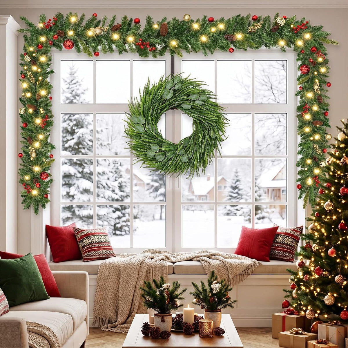UrMoon Guirnalda de Navidad de 9 pies con luces para interiores y |...